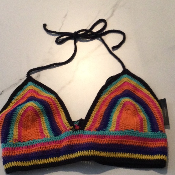 NWT Forever 21 multicolored crochet halter crop or bikini top, small. - Picture 2 of 4